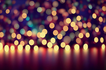 Beautiful Cheerful Bokeh of Christmas Lights 3D Artwork Blank Abstract Background. Christmastime and...