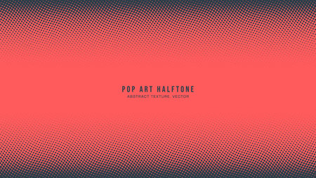 Halftone Pattern Pop Art Dots Vector Horizontal Border Red Dark Blue Abstract Background. Popart Style Dot Work Design Wavy Structure Subtle Texture. Half Tone Contrast Graphic Minimalistic Wallpaperのイラスト素材