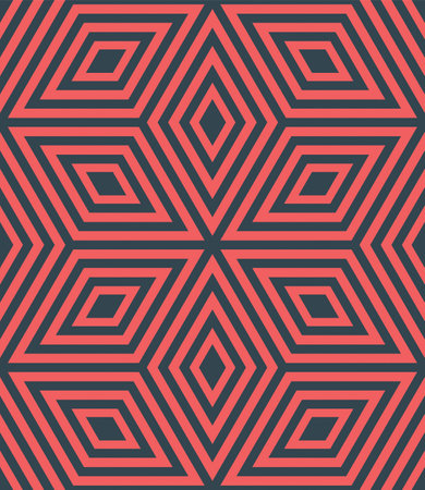 Ethnic Graphic Geometry Seamless Pattern Vector Red Black Abstract Background. Fancy Boho Retro Style 60s 70s Repetitive Geometric Psychedelic Abstraction. Trendy Old Fashioned Endless Textile Printのイラスト素材