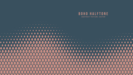 Boho Style Halftone Vector Smooth Wavy Border Aesthetic Trendy Abstract Background. Contemporary Gypsy Scale Pattern Cool Minimalist Wallpaper. Half Tone Art Dynamic Abstraction Textured Backdropのイラスト素材