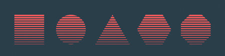 Retrowave Synthwave Vaporwave Style Simple Minimal Geometric Different Shapes. Retro Wave Abstract Minimalistic Various Forms Square Circle Triangle Hexagon Octagon Isolate Design Elementsのイラスト素材