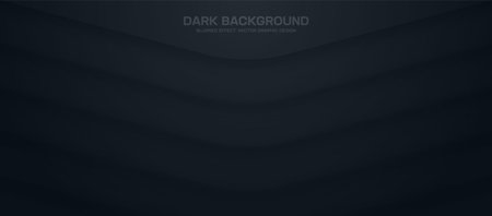 Minimal Black Abstract Vector Panoramic Background with Layered Blurred Lines. Dark Grey Dynamic Structure Cyber Security Concept 3D Illustration. High Technology And Digital Business Wide Abstractionのイラスト素材