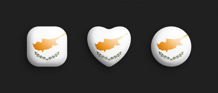 Cyprus Official National Flag 3D Vector Glossy Icons In Rounded Square, Heart And Circle Shape Isolate On Background. Cyprian Sign And Symbols Graphic Design Elements Volumetric Buttons Collectionのイラスト素材
