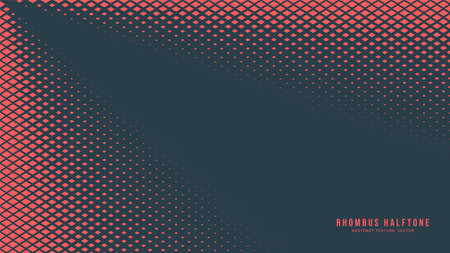 Rhombus Checkered Halftone Pattern Vector Light Rays Border Red Blue Abstract Background. Chequered Particles Subtle Pop Art Faded Texture. Half Tone Graphics Minimalistic Wallpaper. Mod Illustrationのイラスト素材