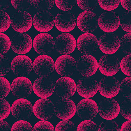 Pink Cool Spheres Seamless Pattern Trend Vector Stipple Abstract Background. Endless Circles Design Abstraction For Textile Print Repetitive Dot Work Wallpaper. Half Tone Vibrant Art Illustrationのイラスト素材
