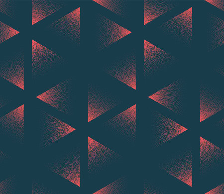Red Faded Triangles Geometric Seamless Pattern Trend Vector Abstract Background. Triangular Grid Motif Half Tone Art Illustration for Textile. Repetitive Graphic Abstraction Wallpaper Dot Work Textureのイラスト素材