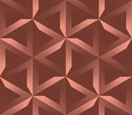 Triangular Lattice Geometric Seamless Pattern Trend Vector Brown Abstract Background. 50s 60s 70s Fancy Motif Half Tone Art Illustration for Textile. Graphic Abstraction Wallpaper Stipple Textureのイラスト素材