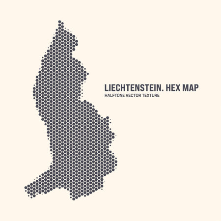 Liechtenstein Map Vector Hexagonal Halftone Pattern Isolate On Light Background. Modern Technological Contour Map of Liechtenstein for Design or Business Projectsのイラスト素材