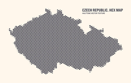 Czech Republic Map Vector Hexagonal Halftone Pattern Isolate On Light Background. Hex Texture in the Form of a Map of Czech. Modern Technological Contour Map of Czech for Design or Business Projectsのイラスト素材