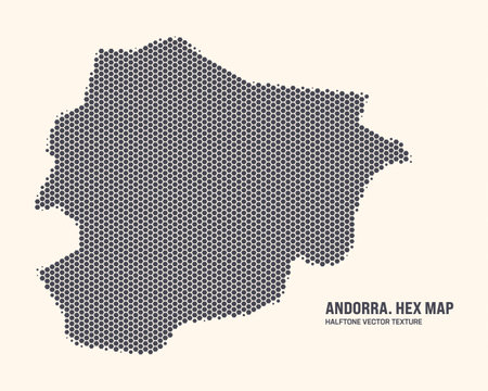 Andorra Map Vector Hexagonal Halftone Pattern Isolate On Light Background. Hex Texture in the Form of a Map of Andorra. Modern Technological Contour Map of Andorra for Design or Business Projectsのイラスト素材