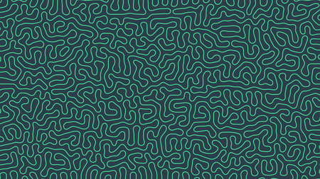 Tangled Thin Turquoise Lines Vector Abstract Background Outline Psychedelic Pattern. Intricate Ripple Structure Panoramic Minimalistic Wallpaper. Hypnotic Abstraction Line Art Graphic Mod Illustrationのイラスト素材