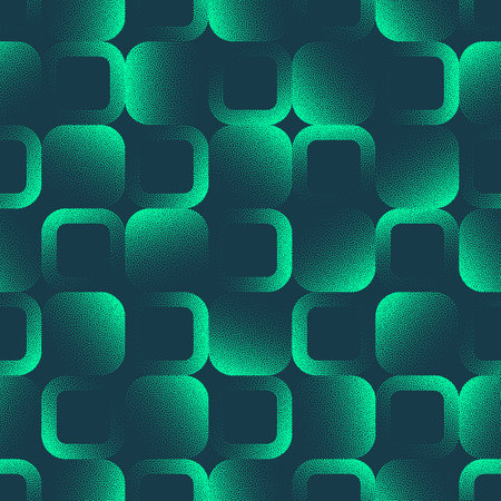 Faded Rounded Squares Seamless Pattern Trend Vector Vibrant Turquoise Abstract Background. Halftone Art Illustration for Fashionable Textile Print. Repetitive Graphic Abstraction for Stylish Wallpaperのイラスト素材