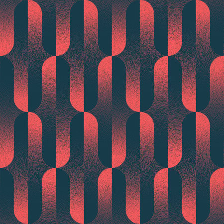 Fashionable Fancy Seamless Pattern Trend Vector Red Black Abstract Background. Old Fashioned Halftone Art Illustration for Textile Print. Endless Dotwork Graphical Abstraction Eccentric Wallpaperのイラスト素材