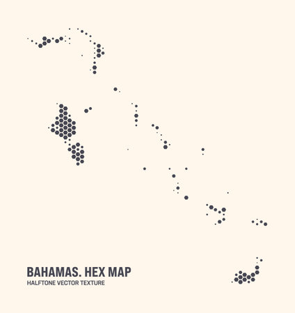 Bahamas Map Vector Hexagonal Halftone Pattern Isolate On Light Background. Hex Texture in the Form of a Map of Bahamas. Modern Technological Contour Map of Bahamas for Design or Business Projectsのイラスト素材