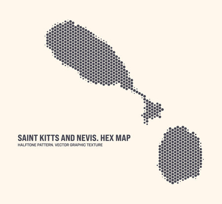 Saint Kitts and Nevis Map Vector Hexagonal Half Tone Pattern Isolate On Light Background. Modern Technological Contour Map of Saint Kitts and Nevis for Design or Business Projectsのイラスト素材