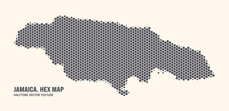 Jamaica Map Vector Hexagonal Halftone Pattern Isolate On Light Background. Hex Texture in the Form of a Map of Jamaica. Modern Technological Contour Map of Jamaica for Design or Business Projectsのイラスト素材
