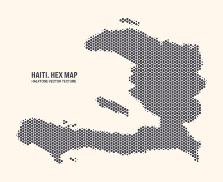 Haiti Map Vector Hexagonal Half Tone Pattern Isolate On Light Background. Hex Texture in the Form of a Map of Haiti. Modern Technological Contour Map of Haiti for Design or Business Projectsのイラスト素材