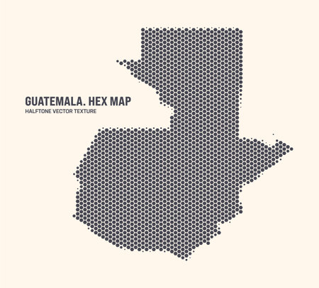 Guatemala Map Vector Hexagonal Halftone Pattern Isolate On Light Background. Hex Texture in the Form of Map of Guatemala. Modern Technological Contour Map of Guatemala for Design or Business Projectsのイラスト素材