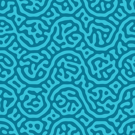 Psychedelic Motif Soothing Blue Seamless Pattern Vector Abstract Background. Modern Textile Design Repetitive Bizarre Acid Trip Graphical Abstraction. Liquid Intricate Wavy Structure Endless Ornamentのイラスト素材