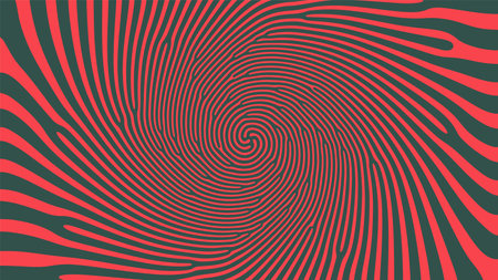 Mesmerizing Spiral Psychedelic Art Vector Hypnotic Pattern Red Green Abstract Background. Vortex Radial Structure Acid Trip Hallucination Effect Bizarre Abstraction. Optic Illusion Crazy Illustrationのイラスト素材