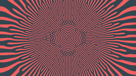 Fantastic Radial Cell Structure Vector Red Black Colour Abstract Background. Spreading Of Mysterious Alien Microorganism Psychedelic Drug Trippy Art Illustration. Unusual Liquid Structure Textureのイラスト素材