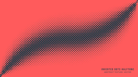 Inverted Dots Halftone Pattern Smooth Curved Border Vector Red Black Abstract Background. Half Tone Graphical Bend Line Abstraction Faded Subtle Texture. Retro Styled Wallpaper Dotted Art Illustrationのイラスト素材