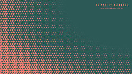 Triangles Halftone Pattern Semi Circle Radial Border Vector Orange Green Abstract Background. Ultra Modern Minimalist Art Half Tone Graphics Eye Catching Abstraction. Retro Futuristic Art Illustrationのイラスト素材