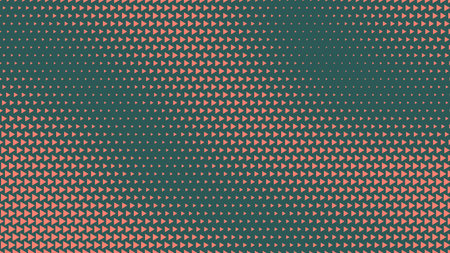Triangles Halftone Pattern Warped Texture Vector Orange Green Abstract Background. Ultra Modern Minimalistic Art Half Tone Graphic Eye Catching Wallpaper. Retro Futuristic Technology Art Illustrationのイラスト素材