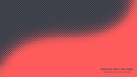 Inverted Dots Halftone Pattern Smooth Bent Border Vector Red Black Abstract Background. Half Tone Graphical Curved Edge Abstraction Faded Subtle Texture. Retro Styled Wallpaper Dotted Art Illustrationのイラスト素材