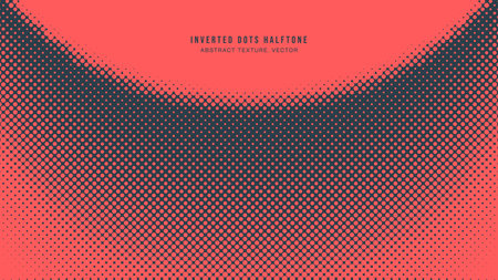Inverted Dots Halftone Pattern Semi Circle Border Vector Red Black Abstract Background. Half Tone Graphic Abstraction Faded Subtle Texture. Offset Print Design Style Wallpaper Dotted Art Illustrationのイラスト素材