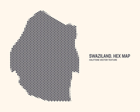 Swaziland Map Vector Hexagonal Halftone Pattern Isolate On Light Background. Hex Texture in the Form of Map of Eswatini. Modern Technologic Military Contour Map for Design or Business Projectsのイラスト素材