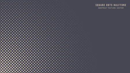 Square Rounded Dots Offset Halftone Pattern Radial Border Vector Abstract Background. Retro Futuristic Sci-Fi Technology Art Illustration. Geometrical Rhombus Grid Abstraction Half Tone Subtle Textureのイラスト素材