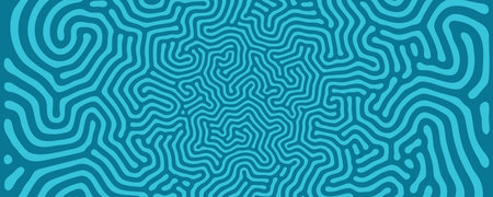 Trance Music Psychedelic Art Vector Ultra Wide Blue Bizarre Abstract Background. Bold Tangled Lines Acid Trip Conceptual Visual Abstraction Panoramic Wallpaper. Unique Exotic Pattern Art Illustrationのイラスト素材