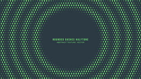 Rounded Dashes Halftone Pattern Vector Concentric Circles Vivid Turquoise Abstract Background. Half Tone Frequency Effect Eye-Catching Graphical Wallpaper. Retro Futurism Sci-Fi Tech Art Illustrationのイラスト素材