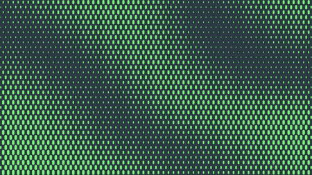 Rounded Dashes Halftone Pattern Warped Surface Vector Vivid Turquoise Abstract Background. Ultra Modern Minimalism Half Tone Graphic Eye-Catching Texture. Retro Futuristic Sci-Fi Tech Art Illustrationのイラスト素材