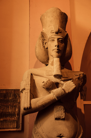 A Statue of Pharaoh Akhenaten (Amenhotep IV) - ancient Egyptian in 12 Apr 2015, Egyptian Museum Cairoのeditorial素材