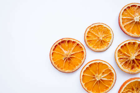 Dry oranges on white background flatlay . High quality photo