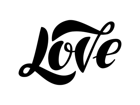 lettering word Love on Valentines Day Hand drawn typography isolated on the white background. Fun brush ink calligraphy inscription for winter greeting invitation card or print design.のイラスト素材