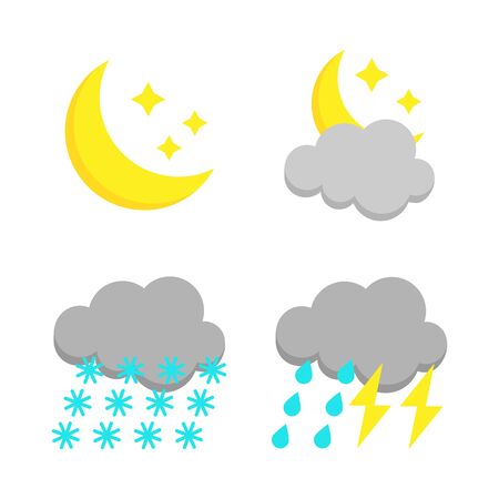 Weather forecast colorful icon set. 4 flat symbols isolated on white background. Vector illustrationのイラスト素材