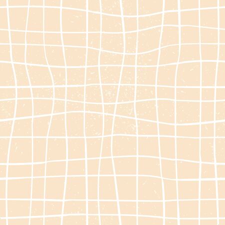 Pink stripe pastel pattern with grunge texture. Simple grid geometric pattern in scandinavian style. Vector illustration of checkered geometric background. Hand drawn minimalist stripes.のイラスト素材