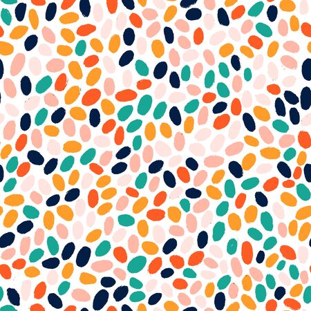 Hand drawn mosaic pattern of brush stroke. Vector seamless pattern with geometric texture shapes, dots. Abstract background of polka dot style in bright colors. Decorative mosaic background for print.のイラスト素材