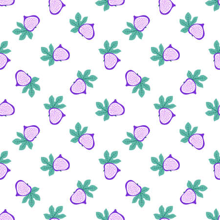 Abstract fruit pattern with figs and leaves. Tropical seamless pattern with fig and leaves on white...