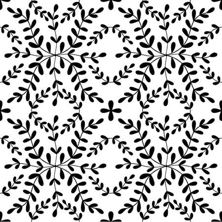 Tile seamless pattern. Black and white geometric background. Traditional repeat floral ornament.のイラスト素材