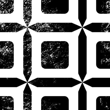 Tile seamless pattern. Black and white geometric background. Traditional repeat ornament with grunge texture.のイラスト素材