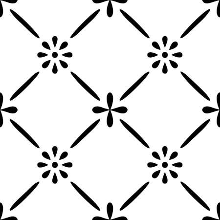 Tile seamless pattern. Black and white geometric background. Traditional repeat ornament. Vector monochrome pattern. Abstract vintage print for fabric, packaging.のイラスト素材