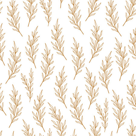 Eucalyptus pattern in line style. Floral olive seamless hand drawn ornament. Modern doodle repeat pattern with olive branch. Eucalyptus cute wallpaper, vector illustration in pastel colorsのイラスト素材