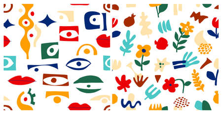 Eye abstract pattern set, geometric shapes in contemporary style. Vector greek seamless pattern with...