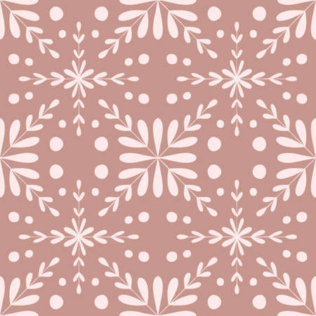 Tile portugal flower seamless pattern. Dusty rose color geometric background. Traditional azulejo repeat ornament. Vector monochrome pattern.のイラスト素材