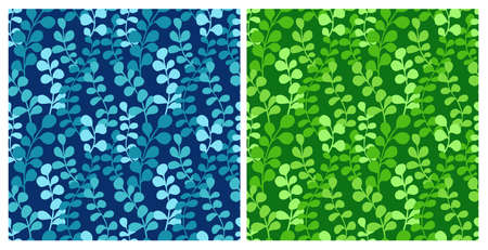 Eucalyptus silhouettes seamless pattern set. Botanical print design with hand drawn eucalyptus...
