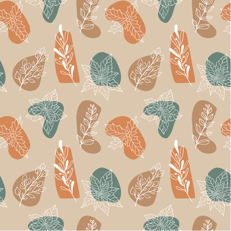 Winter seamless botanical pattern with Christmas plants and berries, mistletoe, poinsettia, holly. Modern doodle fabric repeat pattern, New year wrapping paper. Contemporary style vector illustration.のイラスト素材